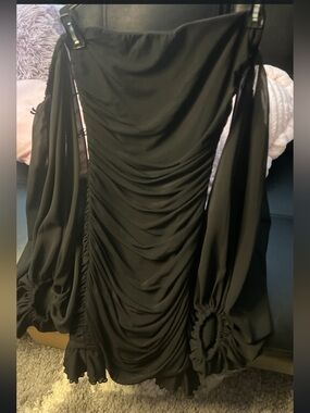 Hello Molly Black Expected New Beginnings Dress•Ruched Long-Sleeve Bishop Dress
